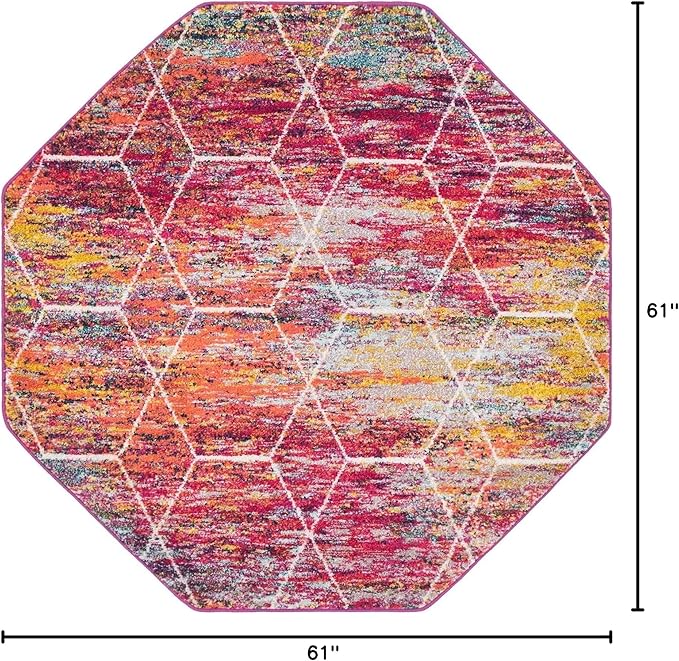 Unique Loom Trellis Frieze Collection Area Rug - Geometric (5' Octagon, Multi/ Ivory)