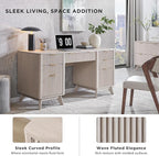 T4TREAM Modern Fluted Executive Desk with Drawers, 60" Home Office Computer Desk with Charging Station & Keyboard Tray, Alder White