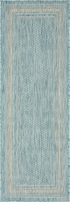 Unique Loom Outdoor Border Collection Area Rug - Soft Border (2'x 6' 1" Runner, Aquamarine/ Ivory)