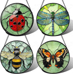 Stained Glass Window Hanging 4 Pcs Set Butterfly Dragonfly Bee Ladybug Large 11.8" - Suncatcher Door Garden Sun Catcher Decor Birthday Mother's Day for Mom Woman Nana Men
