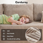 106" Cloud Sectional Couch with Chaise Lounge,L Shaped Modular Modern Sofa,Comfy Corduroy Fluffy Couches with Deep Seat,No Assembly Required Couch for Living Room(Left,Stripe Corduroy,Camel)