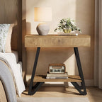Tribesigns End Side Table for Living Room, Narrow Couch Arm Side Table with Storage Shelves, Small Bedside Nightstand for Bedroom, Small Spaces, Natural