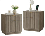 T4TREAM 23'' Fluted Nightstand Set of 2 with Charging Station, Large 2 Drawer Side Table, Modern End Table with Storage, Mid Century Bedside Table for Bedroom, Living Room, Curved Profile, Grey Alder