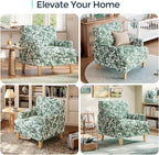 LINSY Floral Accent Chair, Large Armchair with Rubberwood Legs, Mid Century Upholstered Reading Chair, Comfy Oversized Single Sofa Chair for Living Room Bedroom Office Study, Floral Green