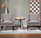 Mid-Century Modern Accent Chair Set of 2, Plush Linen Fabric with Button Tufted High Back & 5" Thick Cushion, High Comfort Reading Chair for Living Room, Bedroom, Office (Light Gray)