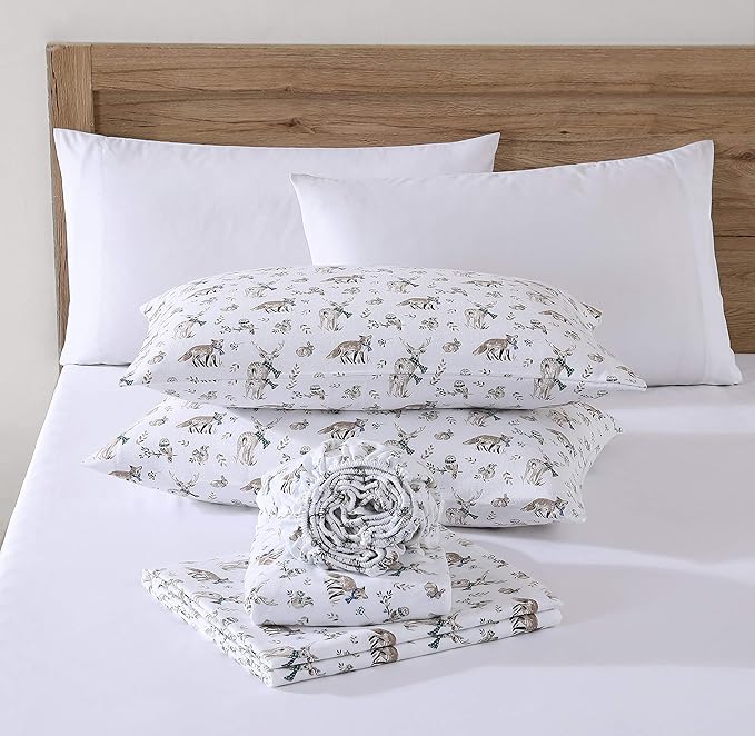Eddie Bauer - Twin Sheets, Cotton Flannel Bedding Set, Brushed For Extra Softness, Cozy Home Decor (Woodland Friends, Twin)