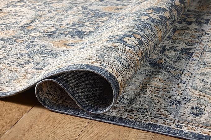 Loloi Teagan Collection TEA-03 Denim/Pebble 2'-8" x 10'-6" Runner Rug, Large, Soft Neutral Rug, High-Traffic for Living Room, Bedroom, Home Office, Dining Area