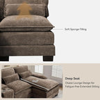 U Shaped Sectional Sofa with Storage Console, Cup Holders & USB Ports, Small Modular Cloud Couch with Deep Seats, Modern Comfy Living Room Sofa for Apartment, Chenille Brown