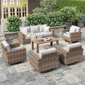 HERA'S HOUSE Luxury Swivel Glider Patio Furniture Set with 4.92" Wide Armrests 5.5" Thick Cushions, 6 Pieces Outdoor Wicker Furniture Conversation Set with Table for Backyard Deck Garden, Grey