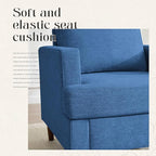 Mid-Century Accent Chair,Modern Linen Fabric Armchair for Living Room,Comfy Upholstered Reading Accent Chairs for Bedroom,Single Sofa Chair with Wood Legs (Blue, 2 Pack)
