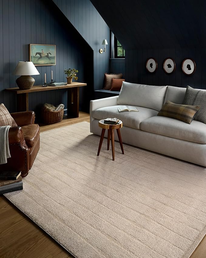 Loloi Chris Loves Julia Calvin Collection CLV-02 Ivory/Oatmeal 9'-6" x 12'-6" Area Rug Checkered Neutral Soft Living Room Bedroom Carpet