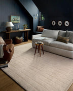 Loloi Chris Loves Julia Calvin Collection CLV-02 Ivory/Oatmeal 9'-6" x 12'-6" Area Rug Checkered Neutral Soft Living Room Bedroom Carpet