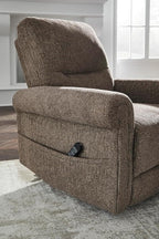 Signature Design by Ashley Aureta Classic Stain Resistant Power Lift Recliner with Side Pocket, Heat and Massage, Dark Brown