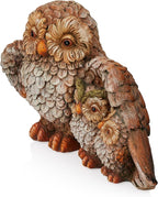 Alpine Corporation QFC366HH Indoor Outdoor Owl Mom Protecting Babies Garden Statue, Loving Owl Family Statue, 11" Tall, Brown