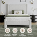 Twin Size Bed Frame, Boucle Upholstered Platform Bed with Headboard and Footboard, Soft Rounded Corners, No Box Spring Required, Easy Assembly, White
