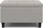 SIMPLIHOME Harrison 30 inch Wide Transitional Square Small Coffee Table Storage Ottoman in Cloud Grey , Assembled, For the Living Room and Bedroom