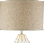 Possini Euro Design Cosgrove 32 3/4" Tall Oval Large Mid Century Modern Coastal End Table Lamps Set of 2 White Ceramic Living Room Bedroom Bedside Nightstand House Beige Shade (Colors May Vary)