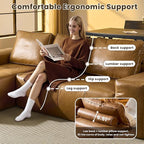 114" Cloud Sectional Couch with L-Shape Chaise & Ottoman, Modern Boneless Couches for Living Room, Fluffy Tufted Deep Seat Modular Sofa No Assembly (Faux Leather,Brown,Left Facing)