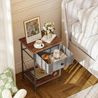 VECELO Modern Versatile Nightstands X-Design Side End Table Night Stand Storage Shelf with Bin Drawer for Living Room Bedroom, Set of 2 (Brown)