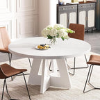Tribesigns Round Dining Table for 4, 47 inch Farmhouse Circle Kitchen Table with Wooden Pedestal Base for Kitchen, Dining Room, Living Room (White)