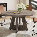 Tribesigns Round Dining Table for 4, 47 inch Farmhouse Circle Kitchen Table with Wooden Pedestal Base for Kitchen, Dining Room, Living Room (Grey)