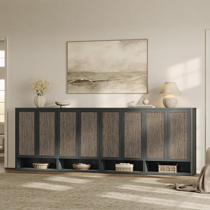 SICOTAS Rattan Shoe Storage Cabinet - Modular Shoe Cabinets with Door Tall Large Shoe Cabinet Storage for Entryway - 31.2" Wide Modular Cabinet for Hallway, Living Room