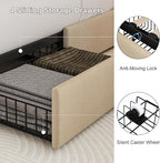 King Size Upholstered Platform Bed Frame with 4 Storage Drawers and Charging Station, Linen Button Tufted Wingback Headboard, Sturdy Wooden Support Slats, No Box Spring Needed, Beige