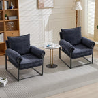 Xifan Modern Comfy Reclining Chair with 6 Angle Adjustable Backrest, Upholstered Accent Chair Fabric Living Room Lounge Chair for Reading Room - Dark Blue, Set of 2