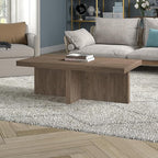 Henn&Hart 44" Fluted Rectangular Wood Pedestal Low-Profile Coffee Table for Living Room, Family Room or Office, Antiqued Gray Oak