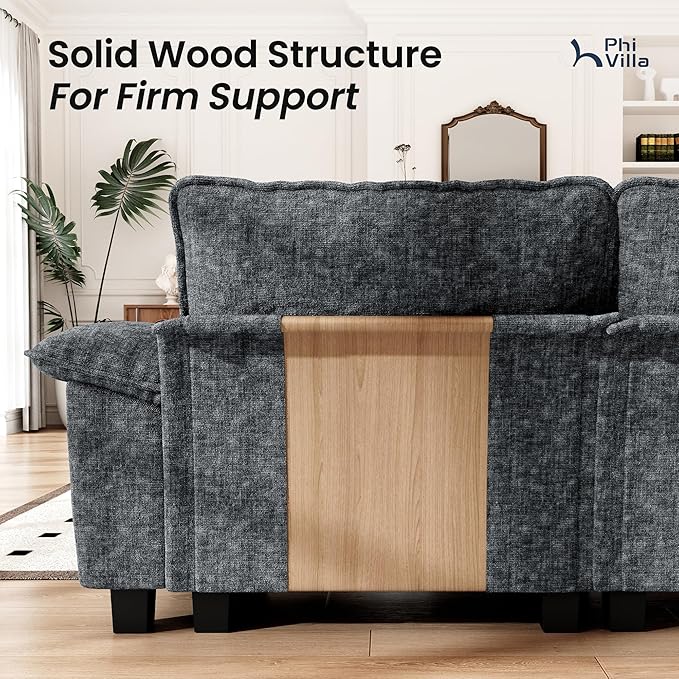 PHI VILLA Cloud Modular Couches Sets, 3 Pieces Large Sectional Sofa Set with Loveseats & Single Sofa, 6-Seater Upholstered Couch for Living Room, Chenille Fabric, Dark Cyan