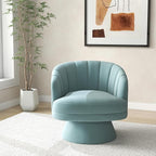 Swivel Accent Chair,Upholstered Velvet 360° Swivel Barrel Chair for Living Room Overstuffed Bouncle Reading Chair Round Armchair for Bedroom,Vanity,Office (Blue)