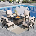Sophia & William Patio Furniture Set with Fire Pit Table, 5 PCS Metal Outdoor Conversation Set Sofa Couch with Fire Pit Table, 4 Sofa Chairs for Outdoor Seating,Backyard,Porch(Beige)