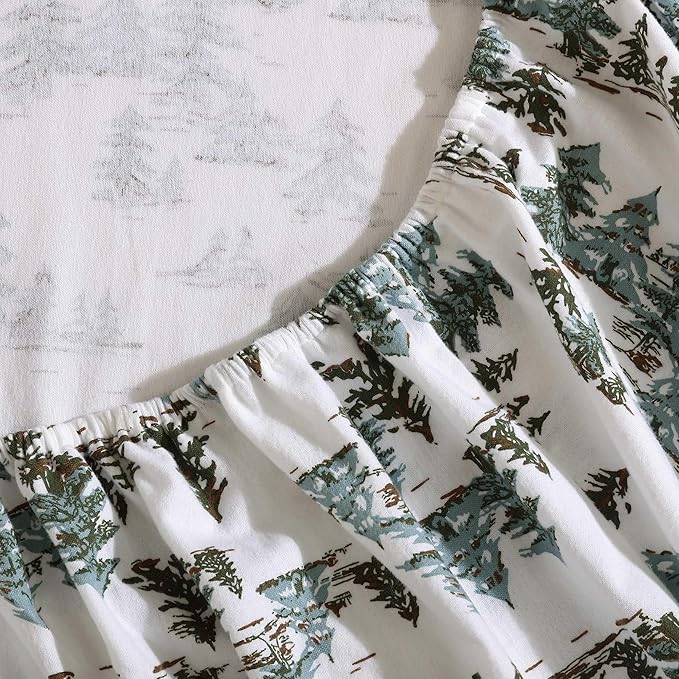 Eddie Bauer - Flannel Sheets Full Size, Anti-Pilling & Wrinkle Resistant Cotton, Touchably Soft for All-Season Comfort - Bed Sheets with Matching Pillowcases & Fitted Sheet (Snowy Pine Trees Green)