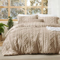 Bedsure Tufted Boho Comforter Set King Size - Khaki Boho Bed Set, GentleSoft™ 3 Pieces Farmhouse Shabby Chic Embroidery Bedding, Gifts for Woman, Soft Jacquard King Comforter for All Seasons