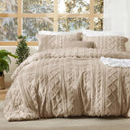 Bedsure Tufted Boho Comforter Set King Size - Khaki Boho Bed Set, GentleSoft™ 3 Pieces Farmhouse Shabby Chic Embroidery Bedding, Gifts for Woman, Soft Jacquard King Comforter for All Seasons