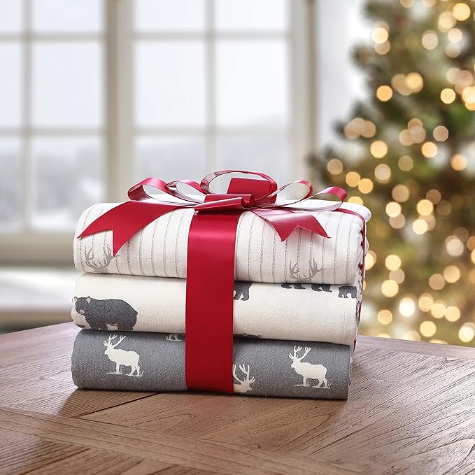 Eddie Bauer - King Sheets, Cotton Flannel Bedding Set, Brushed For Extra Softness, Cozy Home Decor (Deer Lodge, King)