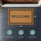 Barnyard Designs Natural Coco Coir Heavy Duty Backing Doormat - Large Cute Non-Slip Front Door Welcome Mat for Outside Entrance or Porch Entry, Brown (30x48, Welcome)