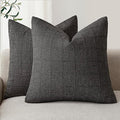 Foindtower Set of 2 Decorative Linen Check Throw Pillow Covers Neutral Farmhouse Vintage Cushion Covers Modern Boho Home Decor for Sofa Chair Couch Bedroom Living Room,26×26 Inch,Charcoal