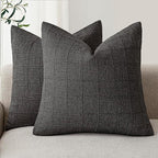 Foindtower Set of 2 Decorative Linen Check Throw Pillow Covers Neutral Farmhouse Vintage Cushion Covers Modern Boho Home Decor for Sofa Chair Couch Bedroom Living Room,26×26 Inch,Charcoal