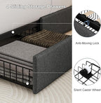 King Size Upholstered Platform Bed Frame with 4 Storage Drawers and Charging Station, Linen Button Tufted Wingback Headboard, Sturdy Wooden Support Slats, No Box Spring Needed, Dark Grey