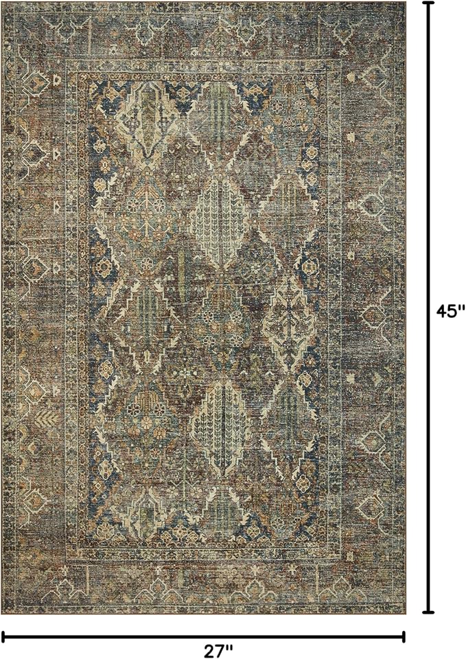 Loloi Magnolia Home by Joanna Gaines Banks Collection BAN-05 Spice/Blue 2'-3" x 3'-9" .13" Pile Height, Machine Washable, Accent Rug