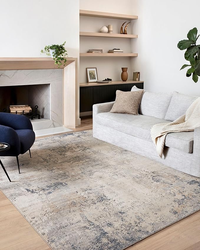 Loloi Teagan Collection TEA-06 Sand/Mist 9'-9" x 13'-6" Area Rug, Large, Soft Neutral Rug, High-Traffic for Living Room, Bedroom, Home Office, Dining Area