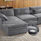 Belffin Large Modular Sectional Sofa with Deep Chaise, Corduroy U Shaped Couch with 9" Soft Dual-Layer 7 Seats Cushion for Living Room, Apartment, Light Grey