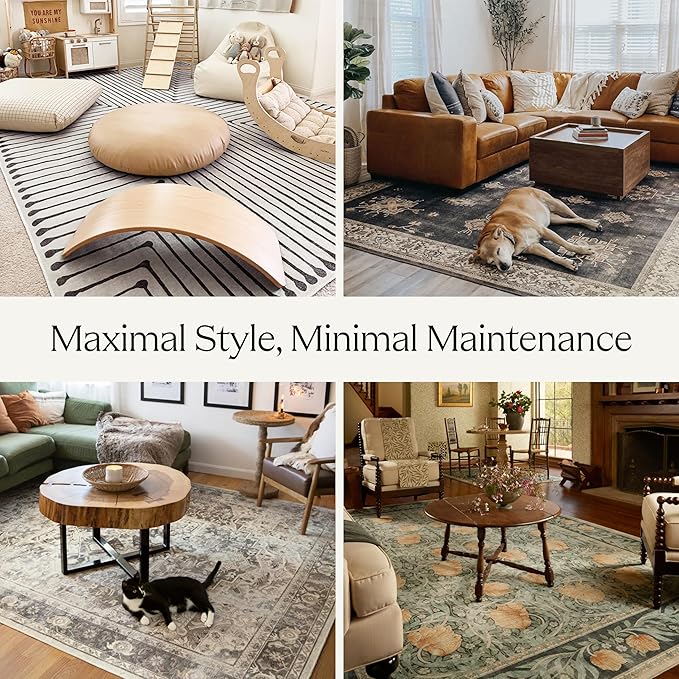 RUGGABLE Washable Vintage Area Rug – Kamran Coral 2x3, Stain-Resistant, Non-Slip – Small Machine Washable Rugs for Living Room, Bedroom, Hallway, Entryway & Bathroom–with Cushioned Pad