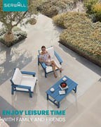 SERWALL HDPE Outdoor Couch Set of 2, Blue Frame and Khaki Cushion