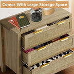 3 Drawer Dressers for Bedroom, Rattan Dresser with Drawers, Modern Wood Dresser with Metal Handles, Chest of Drawers for Bedroom, Living Room, Entryway (3 Drawer)