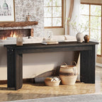Tribesigns 70.9-Inch Extra Long Console Table, Farmhouse Sofa Console Table with Widened Tabletop, Entryway Accent Tables with Sturdy Double Pedestal for Living Room (Black)