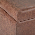SIMPLIHOME Dover 36 inch Wide Contemporary Rectangle Storage Ottoman Bench in Distressed Umber Brown Vegan Faux Leather, Assembled, For the Living Room, Entryway and Family Room