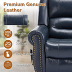 Luxlen Power Lift Recliner Chair for Elderly, Dual Motor Massage Recliner with Lumbar Heat, Heavy Duty Motion Mechanism Lift Chair with Charge Ports, Genuine Leather - Blue
