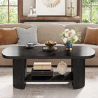 Tribesigns Oval Coffee Table, Mid-Century 2-Tier Coffee Table with Storage Shelf, Modern 45.27" Accent Center Table with Wooden Dual Base for Living Room Bedroom Apartment (Black)
